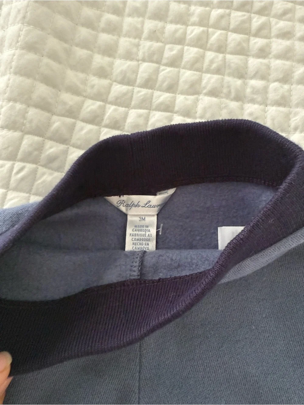 Ralph Lauren Blue Knit Baby Pants with Navy Trim